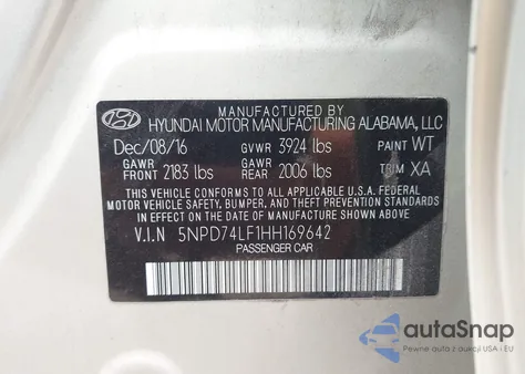 2017 Hyundai Elantra Se from USA, damaged, VIN 5NPD74LF1HH169642